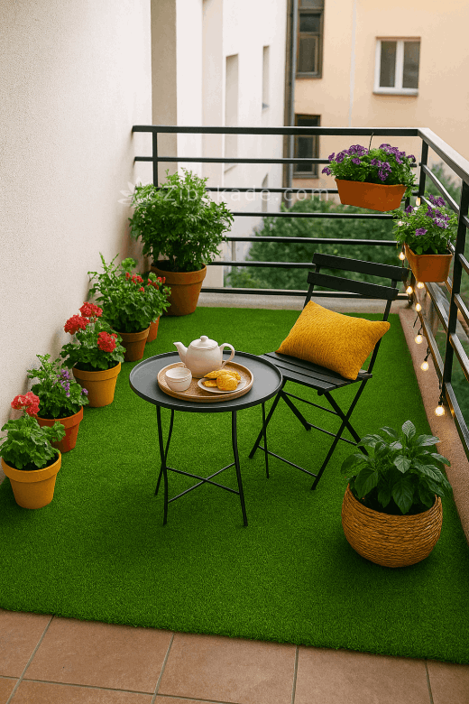 +10 ایده تزیین بالکن کوچک با چمن مصنوعی!